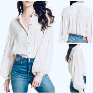 FREE PEOPLE ❤️ LINEN CREPE BLOUSON BLOUSE SZ MED
